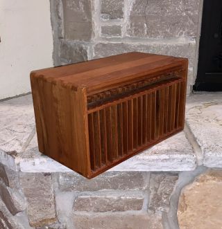 Vintage NM Kalmar Designs Teak Wood 20 CD Holder Box Wall Mount Storage Rack MCM 3