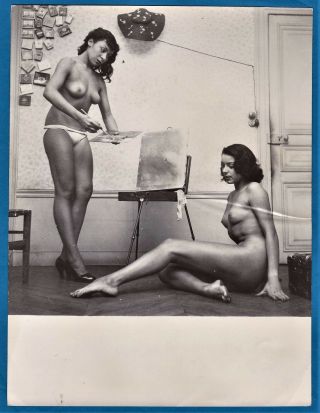 Vintage Photo Nude Painter Model Naked Lesbian Girls Risque Foto Akt Nu Ca 1960