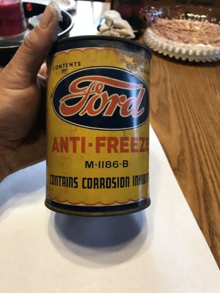 Vintage One Quart Ford Motor Anti Freeze Metal Oil Can Red Letters Rare