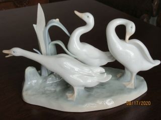 Vintage Lladro Group Of Geese Porcelain Figurine 4549 Cond