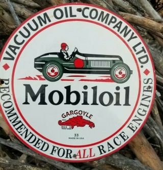 Rare Old Vintage 1933 Mobiloil Mobil Gargoyle Porcelain Sign Gas Pump Oil