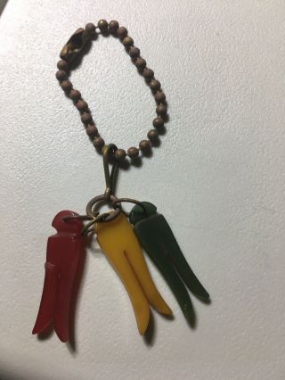 Vintage Bakelite Close Pin Key Chain 3colors Red/yellow/green