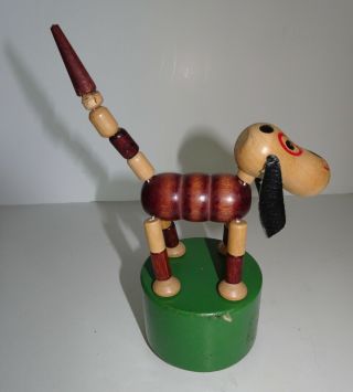 Vintage Happy The Wonder Dog Wooden Push Puppet Toy,  1950 