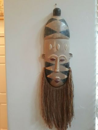Authentic African Ceremonial Tribal Wooden Mask Kenya Wall Hanging 22 " In Length