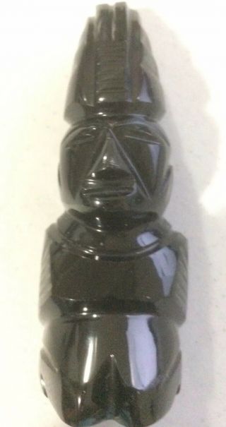 Vintage Solid Carved Black Onyx Mayan Or Aztec Tribal Warrior/religious Idol Fig