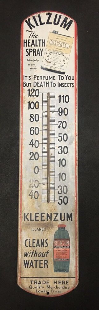 Vintage 1937 Kilzum Kleenzum Penn - Champ Oil Farm Car Spray Thermometer Sign 38”