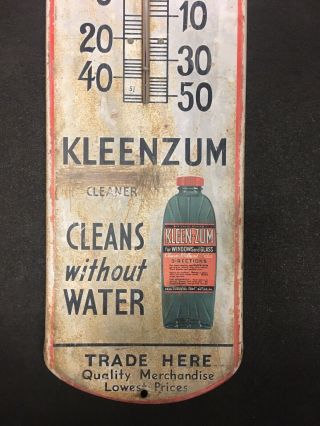 VINTAGE 1937 KILZUM KLEENZUM PENN - CHAMP OIL FARM CAR SPRAY THERMOMETER SIGN 38” 2