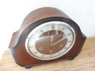 Vintage Smiths Westminster Chime Bentwood Shaped Wooden Cased Mantle Clock