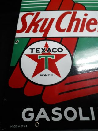 Texaco Sky Chief Porcelain Sign Vintage Gasoline Gas Pump Plate 3 - 12 - 45