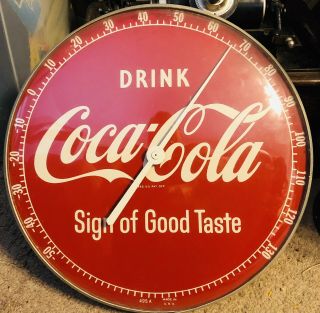 Vintage 50’s Drink Coke Sign Of Good Taste Coca - Cola Pam Glass Thermometer