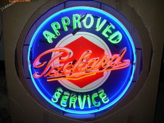24 " X24 " Packard Approved Service Gas & Oils Pump Auto Real Neon Sign Light