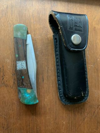 Vintage G96 Model 960 Folding Lockback Knife,  Rustproof,  Leather Sheath,  Japan
