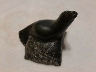 Inuit Soapstone Seal Carving Singed