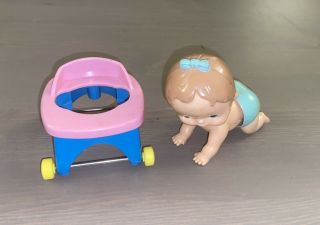 1977 Tomy Toy Wind Up Crawling Baby Stroller Walker High Chair Part Vintage Doll