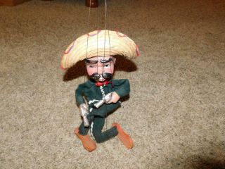 0385 Vintage Paper Mache Mexican Marionette Doll W/ Guns Mexico Bandit Puppet