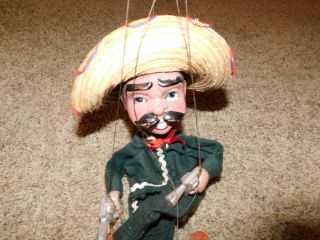 0385 Vintage paper Mache Mexican Marionette Doll w/ Guns Mexico Bandit Puppet 3