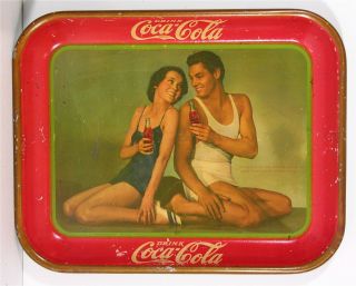 1934 Coca - Cola Tin Lithograph Advertising Tray Johnny Weissmuller Coke Tray