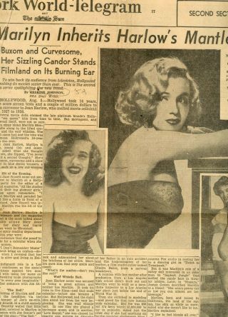 7 Vintage Newspaper Clippings Of Marilyn Monroe From July 16 - August 5 - 7,  1952.