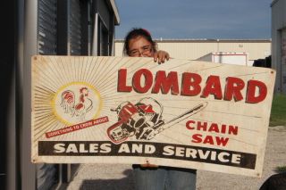 Large Lombard Chain Saw Chainsaw Sales & Service Farm Gas Oil 48 " Metal Sign