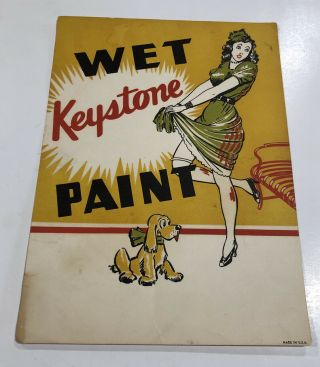 Vintage Wet Paint Advertising Sign Keystone Paint