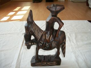Vintage African Folk Art Hand Carving Wood Man On Horse/mule Sculpture Figure