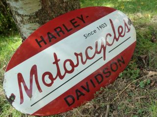 Harley 1903 Porcelain Sign Vintage Biker Motorcycle Advertising 20 " Domed Usa