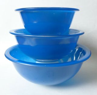 Vintage Pyrex Nesting Mixing Bowls Set 3 Cobalt Blue Clear Bottoms 322 323 325