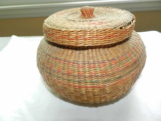 Vintage Finely Woven Native American Indian Basket Box with Lid 8x5 2