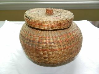 Vintage Finely Woven Native American Indian Basket Box with Lid 8x5 3