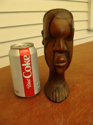African Tribal Art Sculpture Statue Bust Carved Wood Female Head Black Ebony Wow
