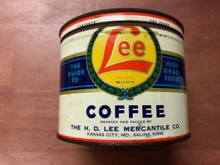 Vintage H.  D.  Lee Mercantile Salina,  Kansas Lee Brand One Pound Coffee Tin Can