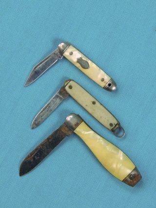 Vintage Set Of 3 Us Usa Small Mini Folding Pocket Knife