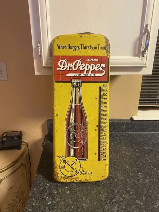 Rare 10”x 26” 1940’s Drink Dr.  Pepper Thermometer All