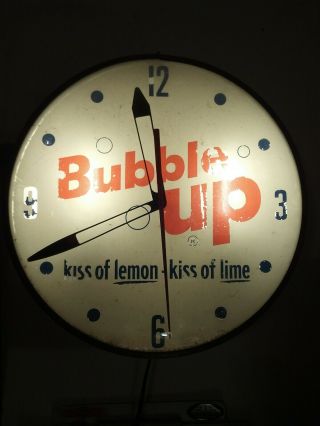 1961 Pam Clock Co.  Bubble Up Soda Usa Ny Light Lamp Wall Art Advertising Sign