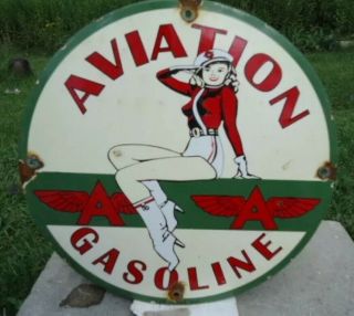 Old Vintage Dated 1931 Flying A Aviation Gasoline Porcelain Station Pump Sign
