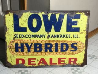 Vintage Metal Farm Sign Vintage Lowe Hybrids Dealer Sign,  Kankakee Illinois