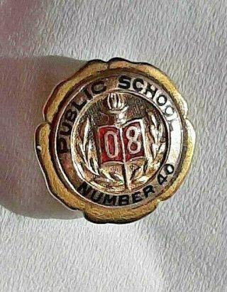 Vintage Solid Gold 10k Pin Ny Ps 40 Augustus St Gaudens Elementary School 1908