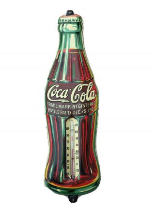 Very Rare 1923 Coca - Cola " Christmas Bottle " Tin Thermometer - Dated 1933
