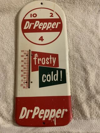 Vintage Dr Pepper " Hot Or Cold " Metal Thermometer Sign.  Nos &