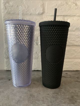 Starbucks Limited Edition Studded Tumbler Cups - Matte Black & Platinum Set