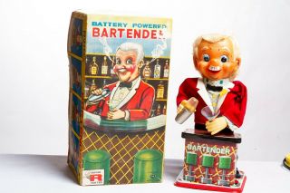 Vintage Rosko Toys Battery Operated Bartender W/ Box - Lights Up But Not