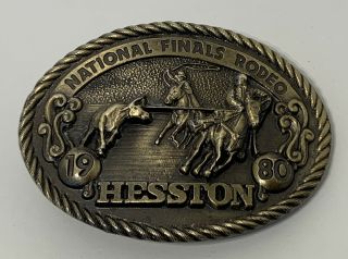 1980 Brass Hesston Nfr National Finals Rodeo Western Belt Buckle Cowboy