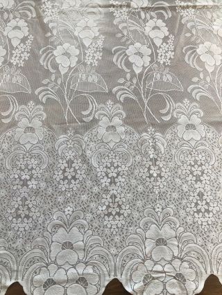 Vintage White Pair (6 Pc) Lace Curtain Panels 84”x56” Valance 73” Scalloped