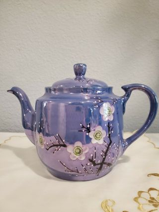 Vintage Lusterware Cherry Blossom Blue Tea Pot