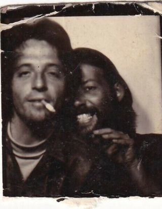 Vintage Photo Booth - Affectionate Young Male Friends,  Multi - Racial,  Smoking