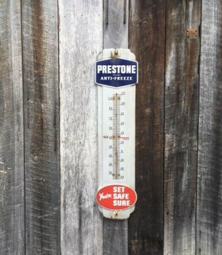 Prestone Anti - Freeze Vintage Thermometer Sign Gas Oil Auto Porcelain