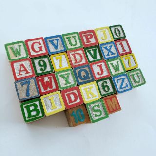 31 Vintage Wooden Abc Building Blocks W/numbers Alphabet Learning Toys Crafts 1 "