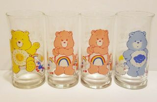 4 Vintage Care Bears Pizza Hut Glasses 1983 Cheer Bear Grumpy Bear Funshine Bear