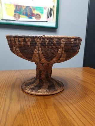 Vtg.  Native American / African ?? Hand Woven Basket On Pedestal