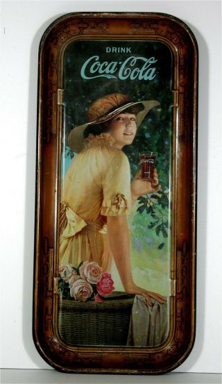 1916 Coca - Cola Tin Lithograph Advertising Tray Elaine In Yellow Dress Coke Tray